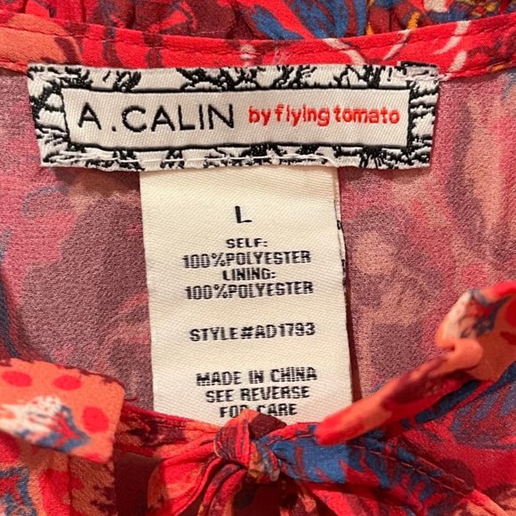 A. CALIN BY FLYING TOMATOE Red Ruffled Shoulder Mini Dress - Picture 6 of 10